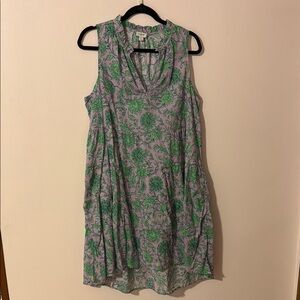 Floral Sleeveless Dress in Green and Gray
